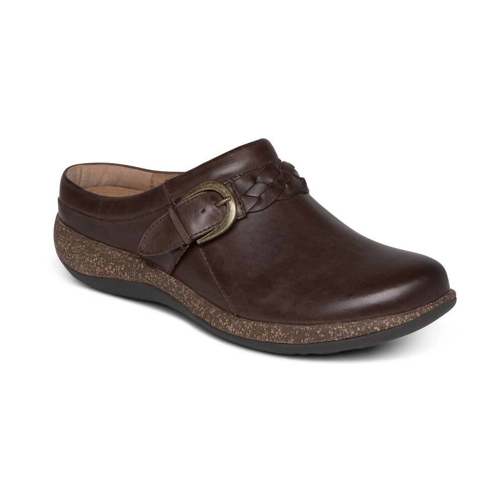 NEW AETREX women's libby braided clog in brown